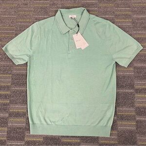 REISS Blair Extra Fine Merino Wool Polo Shirt Mens Size XL Bright Mint Snaps